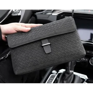 Custom Weaving Alcantara Suede with Nappa Leather Men’s Casual Business Clutch Wrist Pouch Bag