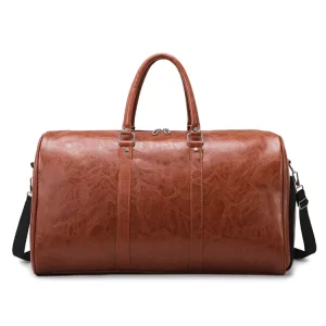 Custom Weekend Multifunctional PU Leather Travel Bag Duffle for Men Black Zipper Closure and Letter Pattern