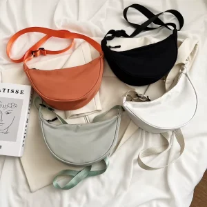 Custom Women’s Nylon Crescent Hobo Sling Shoulder Purse Men’s Crossbody Bag Casual Dumpling Style Solid Color