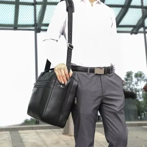 Custom YKK Zipper Business Genuine Leather Men’s Soft Bag 15.6inch Stylish and Elegant Handbag for Business Travel