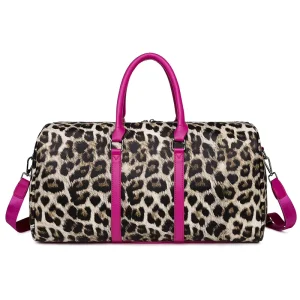 Custom logo Leopard Print Duffle Bag Waterproof Pu Leather Luggage Bag Men Women Weekender Duffle Travel Bag