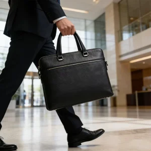 Custom logo Men’s Genuine Leather 14-Inch Laptop Briefcase Water-Resistant Soft Bag for Travel Business
