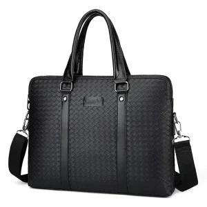 Custom logo New Designer Waterproof Men’s PU Leather Laptop Bag Tote Shoulder Plaid Business Briefcase Bag for Male