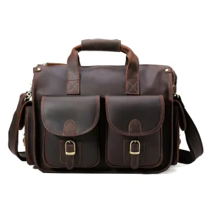 Customizable 13 Inch Genuine Cow Leather Men’s Briefcase Vintage Style Soft Bag Real Leather Shoulder Laptop Bag