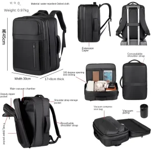 Customizable Large Capacity Men’s Travel Backpack Vacuum Pump System Multifunctional Laptop Bag Compression Backpack