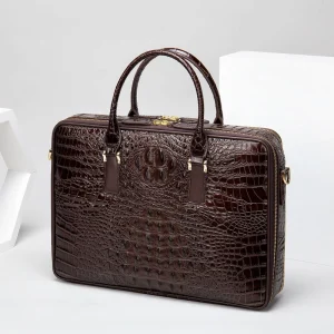 Customizable Logo Genuine Leather Crocodile Pattern Men’s Briefcase Top Grain Leather Retro Large Capacity Business Handbag