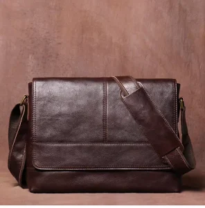 Customizable Logo Zipper Size Men’s Leather Sling Bag Daypack Shoulder Bag Vintage Full Grain Leather Crossbody Bag