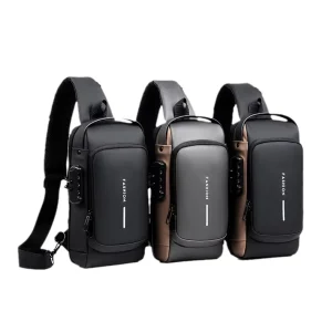 Customizable Men’s Casual Multi Functional Anti Theft Chest Bag Waterproof PU Password Protected Sports Waist for Motorcycle