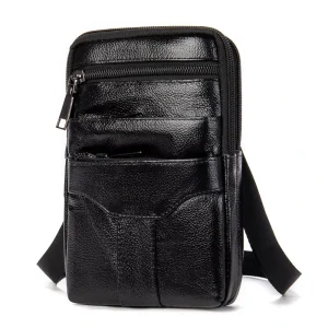 Customizable Men’s Genuine Leather Crossbody Shoulder Bag Retro Mobile Phone Waist Bag