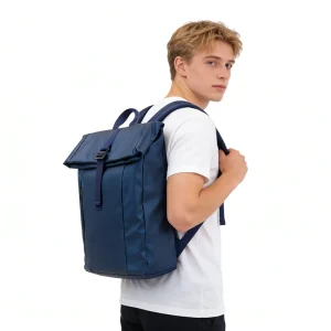 Customizable Men’s Large Capacity Roll-Top Anti-Theft Fashion Backpack Multifunctional Zipper Waterproof PU Portable Lightweight