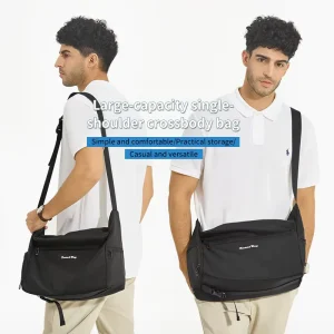 Customizable Men’s Sling Bag New Fashion Casual Solid Color Nylon Waterproof Lightweight Large Shoulder Crossbody