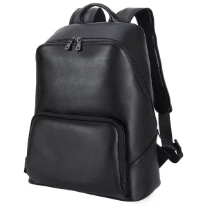 Customizable Men’s Waterproof Fashionable Real Leather Laptop Backpack Big Capacity Genuine Leather Travel Backpack in Black