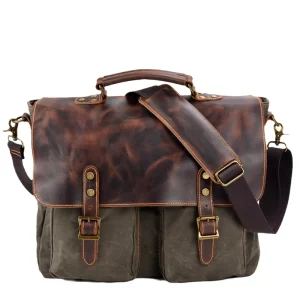 Customizable Vintage Men’s Bag Batik Canvas with Cowhide Shoulder Bag Outdoor Handbag Crossbody Motorcycle Side Bag