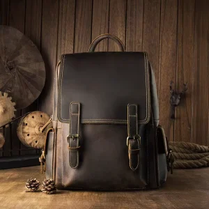 Customization Crazy Horse Leather Vintage Waterproof Zipper Nylon All Seasons Unisex Backpack Outdoor Travel Computer