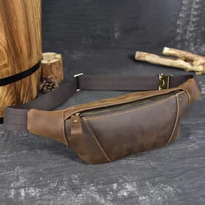 Customization European American Cross Border Crazy Horse Genuine Leather Zipper Multi Purpose Vintage Men’s Chest Bag