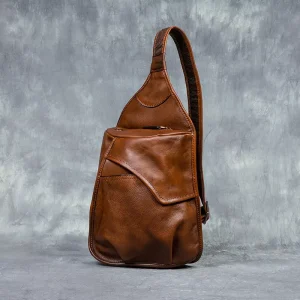 Customization Genuine Leather Men’s Chest Shoulder Bag Waterproof Large Capacity Durable Vintage Casual