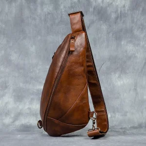 Customization Genuine Leather Men’s Chest Shoulder Bag Zipper Closure Large Capacity Durable Casual Vintage High End