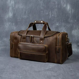 Customization Handmade Vintage Crazy Horse Leather Men’s Portable Shoulder Messenger Bag Zipper Large Capacity Travel