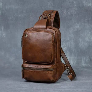 Customization Vintage Genuine Leather Waterproof Zipper Closure Durable Large Chest Bag