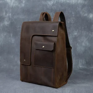 Customization Vintage Handmade Genuine Leather Waterproof Tear Resistant Large Capacity Zipper Closure Bag Men