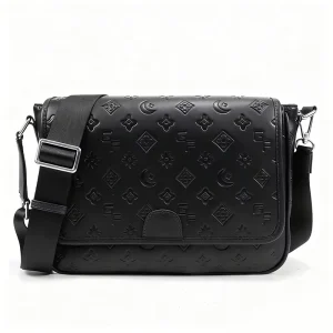 Customize Fashion Emboss Deboss Logo Men’s Embossed Pattern Crossbody Bag Stylish PU Leather Messenger Bag With Adjustable Strap
