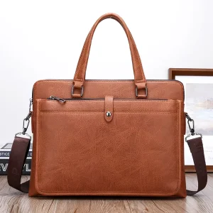 Customize Men’s PU Leather Brown Work Office Bag Soft Business Briefcase Laptop Bag
