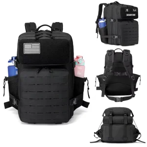 Customized 45L Red Black Unisex National Tactical Lunch Backpack Zipper Closure Waterproof Molle Nylon Gym Cooler Bags Cup