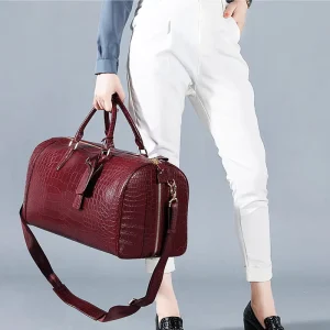 Customized Alligator Texture PU Leather Travel Weekender Overnight Duffel Bag, Gym Sports Luggage Tote for Men