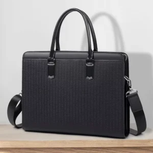 Customized Combination Lock Leather Briefcase with Large Capacity Vintage Fashion Men’s Office Work Bags Business Use