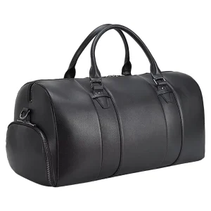 Customized Fashion Black Full Grain Calf Leather Weekender Overnight Gym Bag With Shoe Compartment Genuine Leather Travel Bag