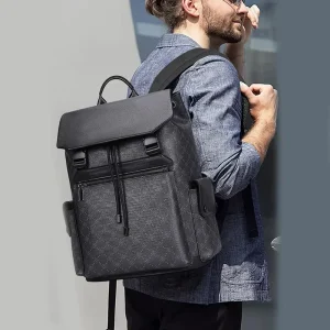 Customized Full Imprinted Monogram Logo Backpack Designer Luxury PU Leather Back Bag for Men Business Travel Sports