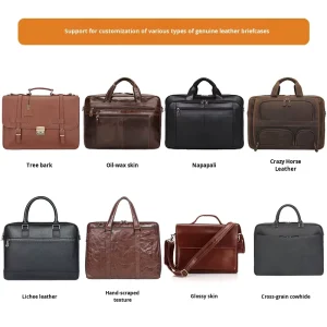 Customized Genuine Leather Men’s First-Layer Cowhide Laptop Briefcase Leisure Travel Hard Case Zipper Closure Polyester Cotton