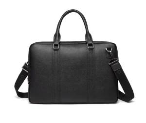 Customized LOGO Portable Waterproof Multi-size Black Leather Men’s Briefcase