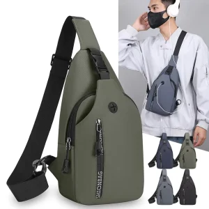 Customized Leisure Fashion Men’s Light Cross Body Chest Bag with Headphone Jack Daily Outdoor Large-capacity Sling Bag