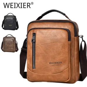 Customized Logo Casual Scratch Resistant Large Capacity PU Leather Rrossbody Bag Business Office Supplies Shoulder Bag Men’s Bag