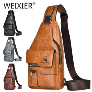 Customized Logo Fashion Portable Crossbody Bag Holidays Essential Travel Work Large Capacity Men’s Retro PU Leather Chest Bag