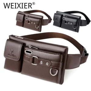 Customized Logo Fashion Waterproof Zipper PU Leather Men’s Pillow Shape Shoulder Waist Chest Bag Leisure Large Capacity Earphone