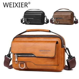 Customized Logo Large Capacity PU Leather Crossbody Bag For Commuting Multifunctional Men’s Horizontal Shoulder Bag