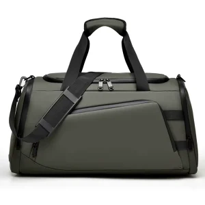 Customized Logo Large Capacity Waterproof PU Travel Duffel Bag with Zipper Closure Fashionable Fitness Bag for Men’s Use