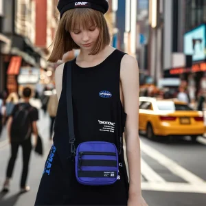Customized Logo Men’s One Shoulder Crossbody Bag Black Polyester Waterproof Fashion Solid Color Young Style Men’s Messenger Bags