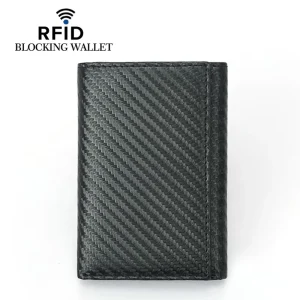 Customized Logo Men’s RFID Blocking Wallet 100% Genuine Leather Large Capacity Multi Card Triple Fold Compact Business Card