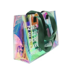 Customized Logo Shopping Bags Handbag Waterproof PVC TPU Durable Transparent Holographic Laser Washable Tote Bag