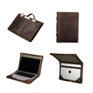 Customized Men’s Coffee Genuine Leather Durable Portable Protective Laptop Briefcase Shockproof Case for MacBook Notebook Case