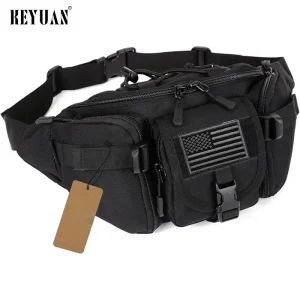 Customized Men’s Tactical Fanny Pack Water-Proof Nylon Waist Bag Hip Belt Letter Pattern Patch for Outdoor Cycling Bag
