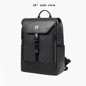Customized PU Leather Men Patterned Backpack Vintage School Backpack Laptop Bag for Men’s Black Book Bag with Air Cushion Strap