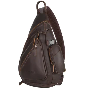 Customized Style Genuine Leather Shoulder Sling Bag Crazy Horse Cow Leather Crossbody Chest Bag For Outdoor