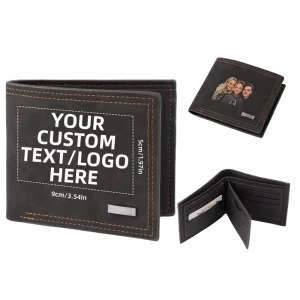 Customized Text Logo Men’s RFID Blocking Open Closure Wallet & Card Holder for Father Husband Birthday & Father’s Day Gift