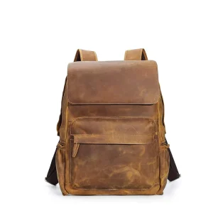 Customized Vintage Genuine Leather Men’s Backpack Zipper Closure Nylon Handmade School Travel Bag for Summer Winter