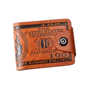 Customized Wallet Men’s Short Style Personalized Dollar Clip Men’s Button Multi Card Leather Clip Front Bag American Gentleman