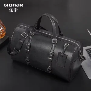 Customized logo Large Capacity Black Outdoor Waterproof Luggage Duffel Bags Men’s Genuine Leather Travel Hand Bag